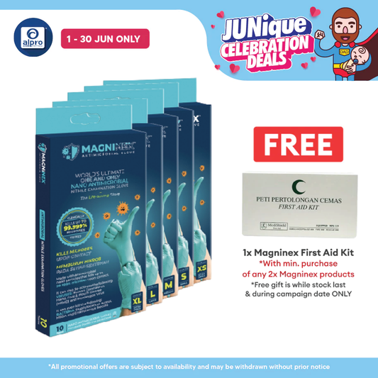 Magninex 240mm Antimicrobial Nitrile Gloves (Size XS/ S/ M/ L/ XL) 10s | Antimicrobial 360 Protection MAGNINEX