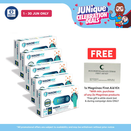 Magninex 240mm Antimicrobial Nitrile Gloves (Size XS/ S/ M/ L/ XL) 100s | Antimicrobial 360 Protection MAGNINEX