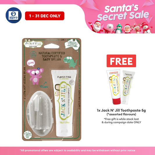 Jack N' Jill Tooth Buddy Pack - Natural Certified Toothpaste Flavour Free + Silicone Finger Brush Jack N Jill
