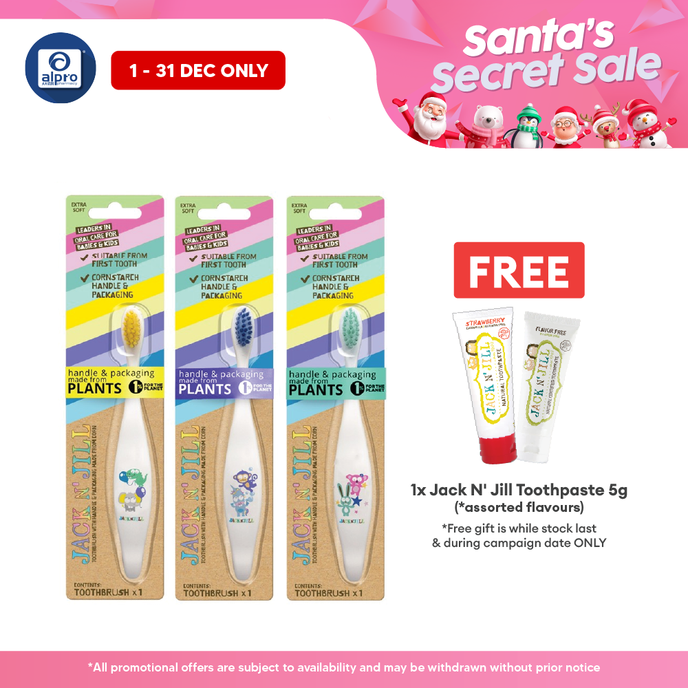 Jack N' Jill Kids Toothbrush (Assorted Colour) 1s | Plant Based Biodegradable Toothbrush Jack N Jill