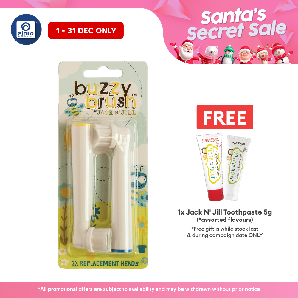 Jack N' Jill Buzzy Brush Replacement Heads - 2 Pack | Compatible with New Bruzzy Brush Jack N Jill