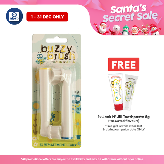 Jack N' Jill Buzzy Brush Replacement Heads - 2 Pack | Compatible with New Bruzzy Brush Jack N Jill