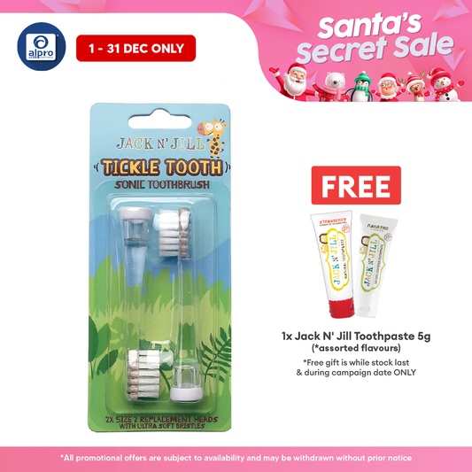 Jack N' Jill Tickle Tooth Sonic Toothbrush Replacement Heads (2pcs) | For New Tooth Sonic Electric Toothbrush Jack N Jill
