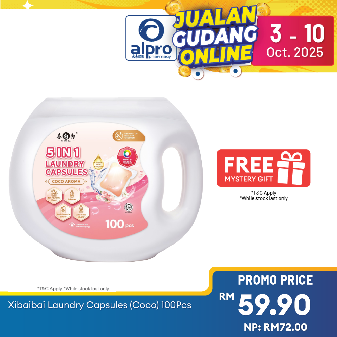 XibaiBai Laundry Capsules Coco Aroma 100pcs | Clean & Fresh Laundry with Cocoa Scent XiBaiBai
