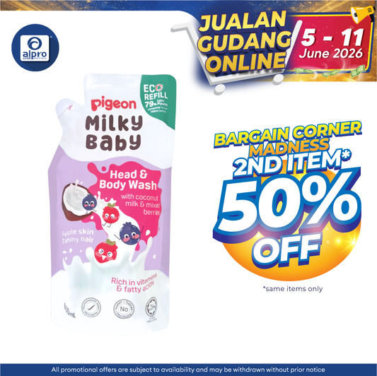 Pigeon Milky Baby Head and Body Wash 600mL Refill | Mild & Gentle Head & Body Wash Pigeon