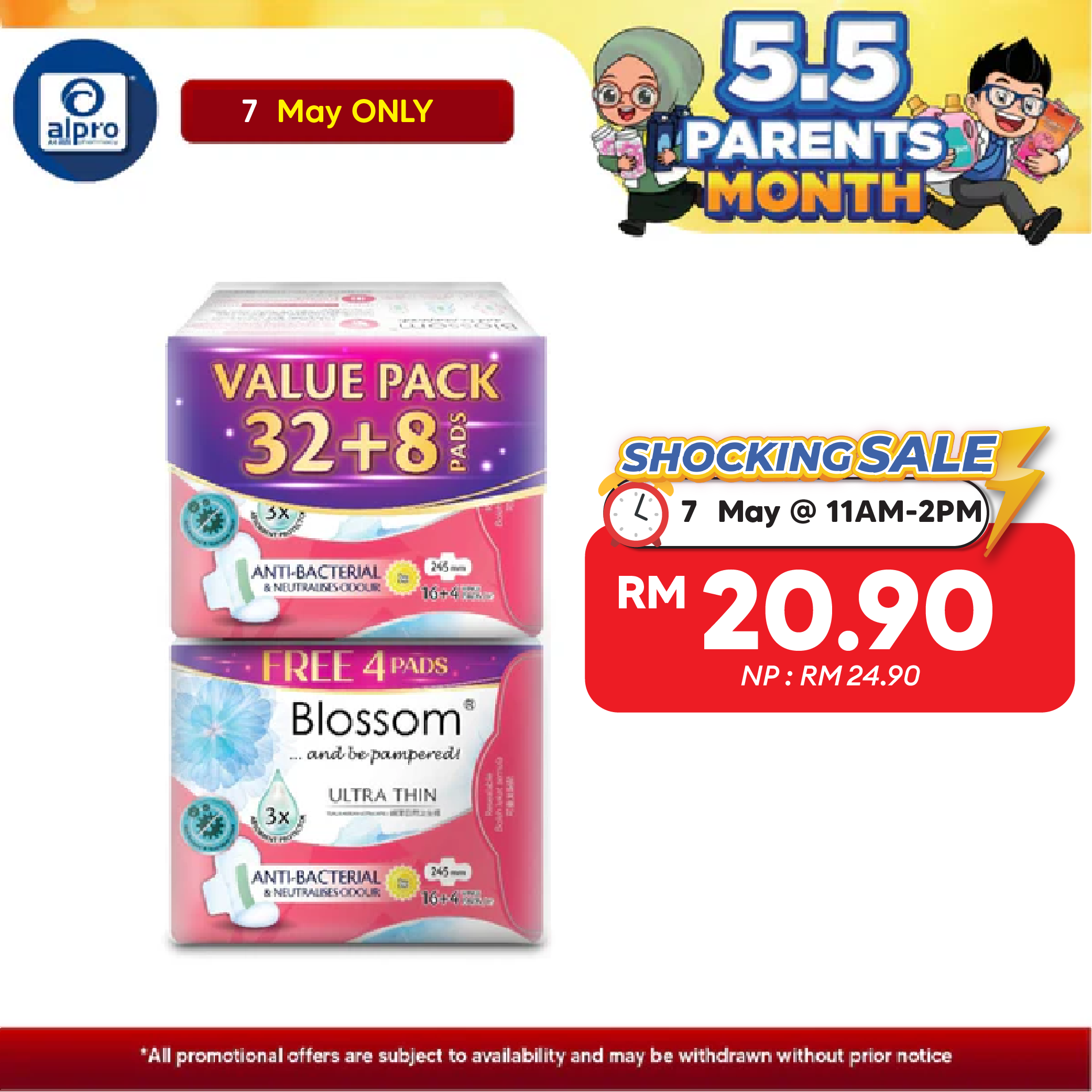 Blossom Day Ultra-Thin Wing SF 245mm (16+4s) × 2 Packs | Breathable & Antibacterial Blossom