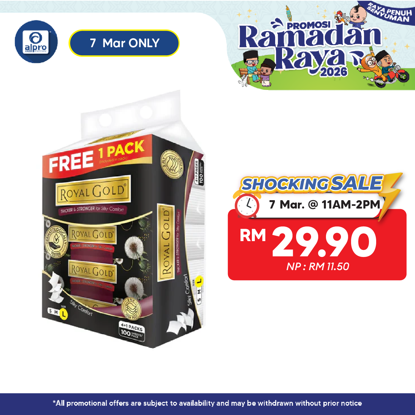 Royal Gold Luxurious White Soft Pack 3 Ply (100sheets ×4+1packs) | Thicker & Stronger Tissue ROYAL GOLD
