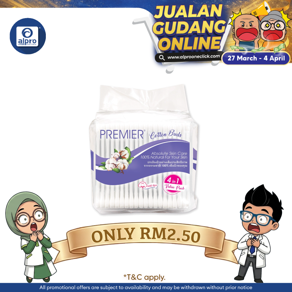 Premier Cotton Bud 160tips ×4 Packs | Natural Cotton for Skin Care PREMIER