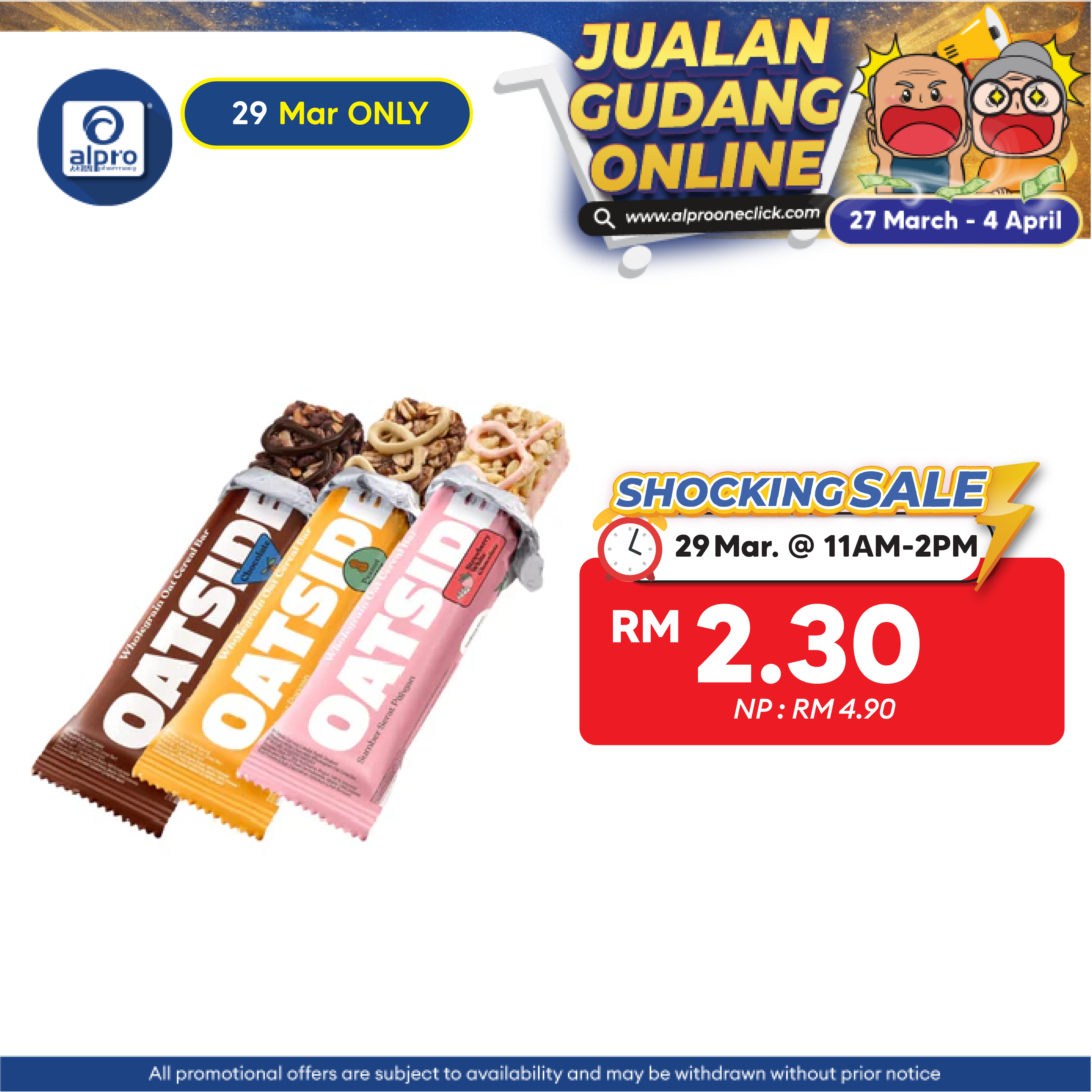 OATSIDE Wholegrain Oat Cereal Bar 18g (Chocolate/ Strawberry White Chocolate/ Peanut Butter) Oatside