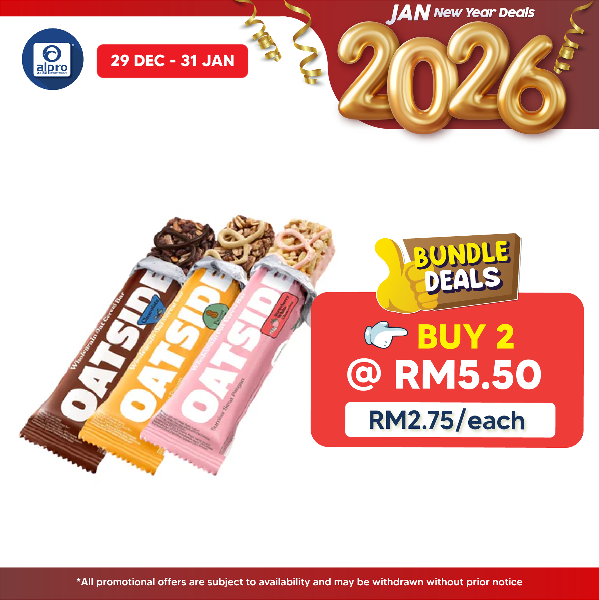 OATSIDE Wholegrain Oat Cereal Bar 18g (Chocolate/ Strawberry White Chocolate/ Peanut Butter) Oatside