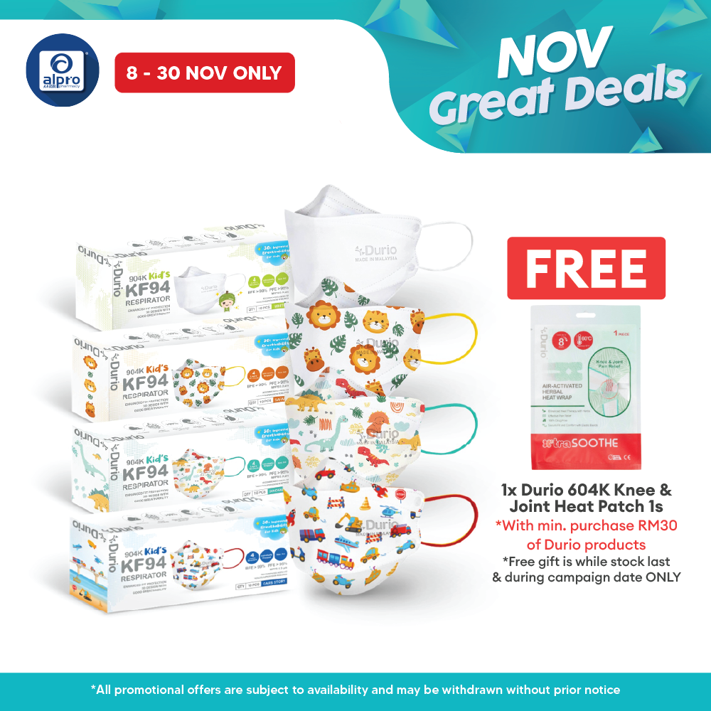 Durio 904K Kids (White/ Dinosaur/ Honey Bear/ Car Story) 10s | 3D Design Enhanced Fit Protection Durio