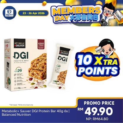 Metabolic+ Sauver DGI Protein Bar 40g 6s | Balanced Nutrition Metabolic