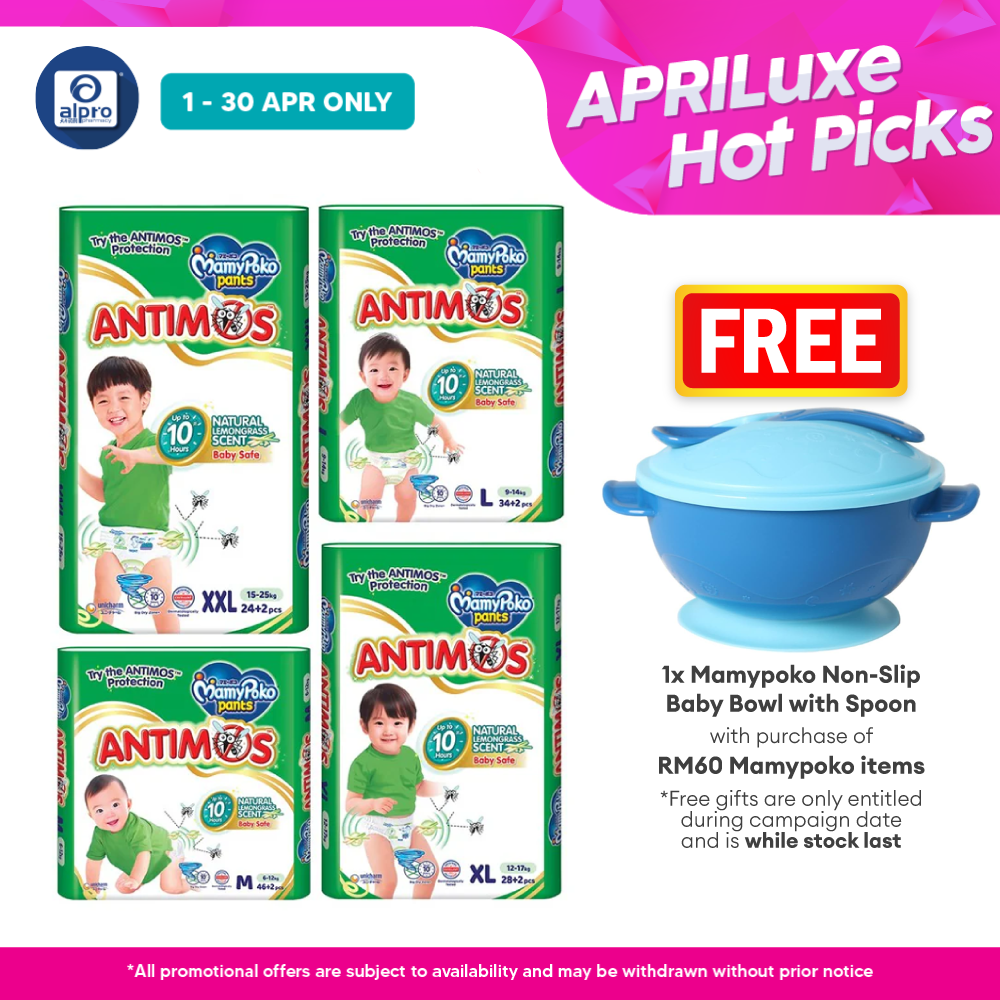 MamyPoko ANTIMOS Pants Diapers (Size M/ L/ XL/ XXL) | Natural Lemongrass Scent MamyPoko