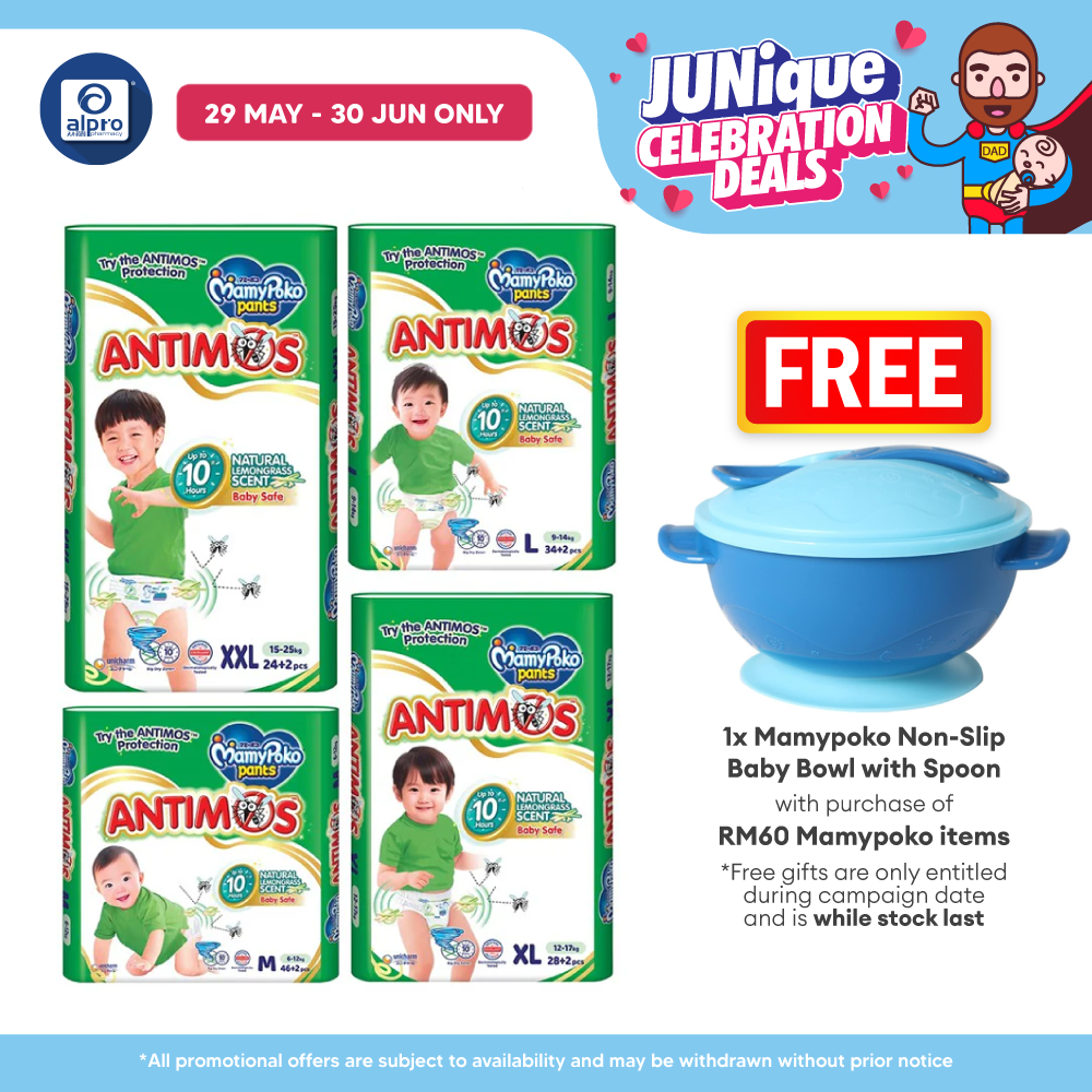 MamyPoko ANTIMOS Pants Diapers (Size M/ L/ XL/ XXL) | Natural Lemongrass Scent MamyPoko