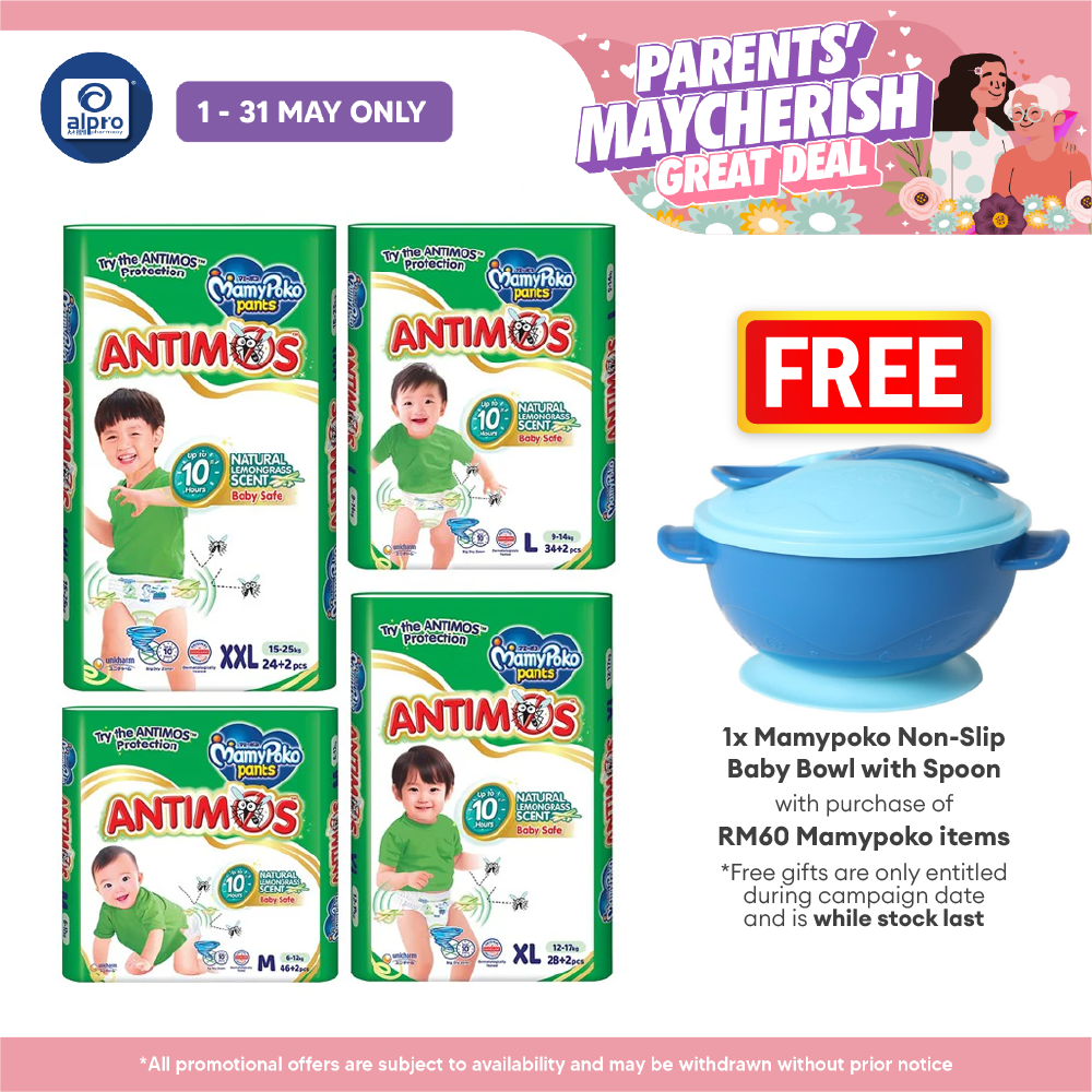 MamyPoko ANTIMOS Pants Diapers (Size M/ L/ XL/ XXL) | Natural Lemongrass Scent MamyPoko