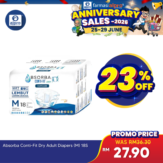 Absorba Conti-Fit Dry Adult Diapers M Size 18s | High Absorbency Absorba