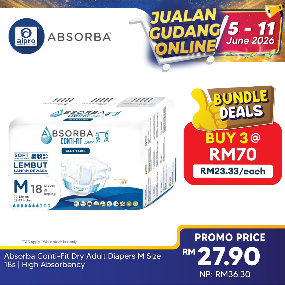 Absorba Conti-Fit Dry Adult Diapers M Size 18s | High Absorbency Absorba