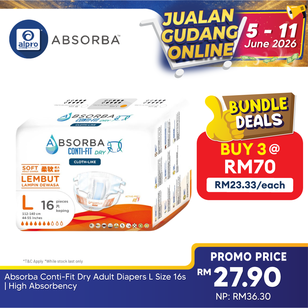 Absorba Conti-Fit Dry Adult Diapers L Size 16s | High Absorbency Absorba