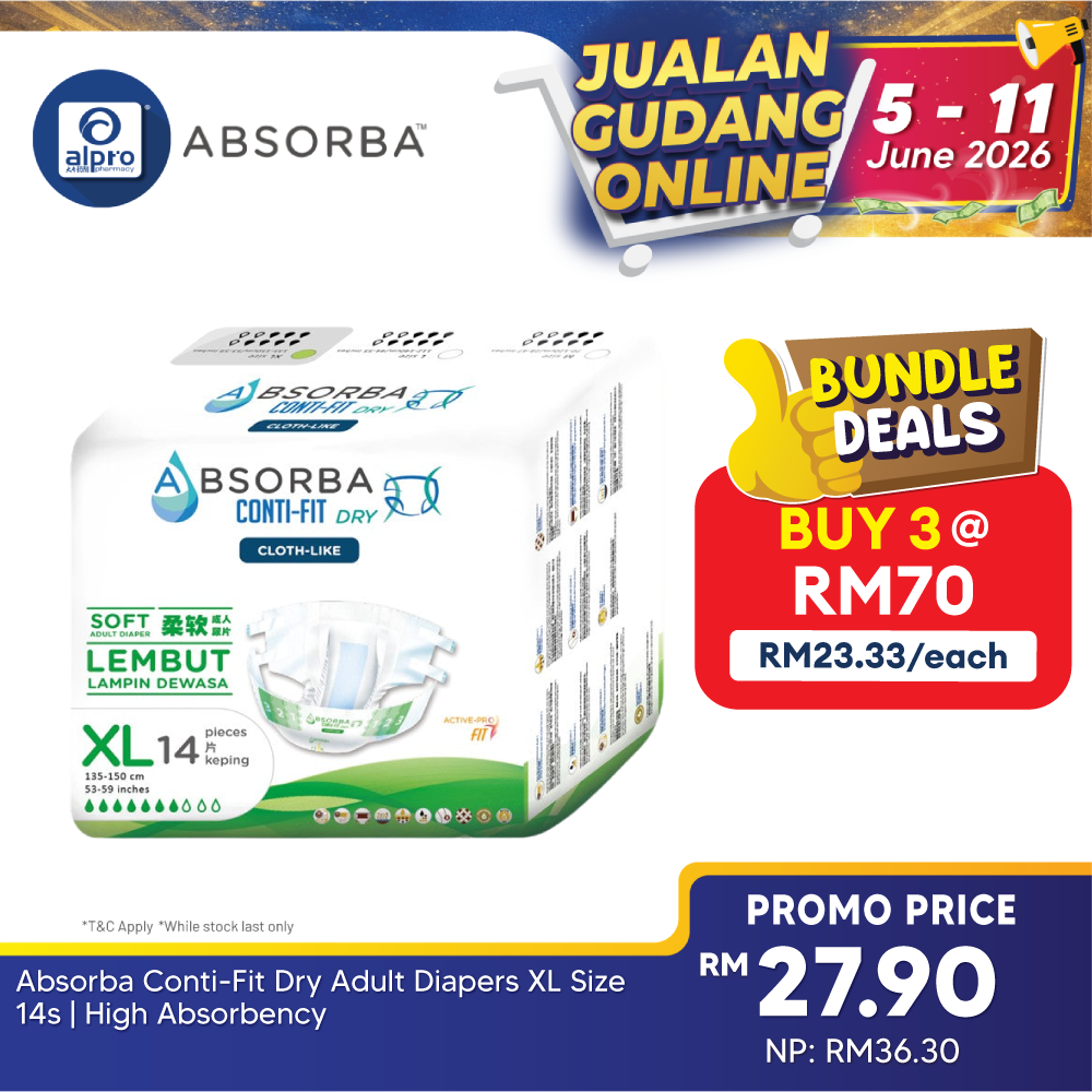 Absorba Conti-Fit Dry Adult Diapers XL Size 14s | High Absorbency Absorba