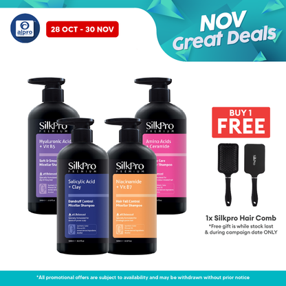 SilkPro Premium Micellar Shampoo (Dandruff Control/ Soft & Smooth/ Damage Care/ Hair Fall Control) 500mL SilkPro