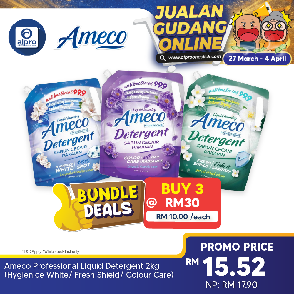 Ameco Professional Liquid Detergent 2kg (Hygienice White/ Fresh Shield/ Colour Care) AMECO