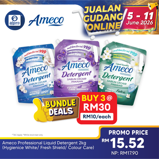 Ameco Professional Liquid Detergent 2kg (Hygienice White/ Fresh Shield/ Colour Care) AMECO