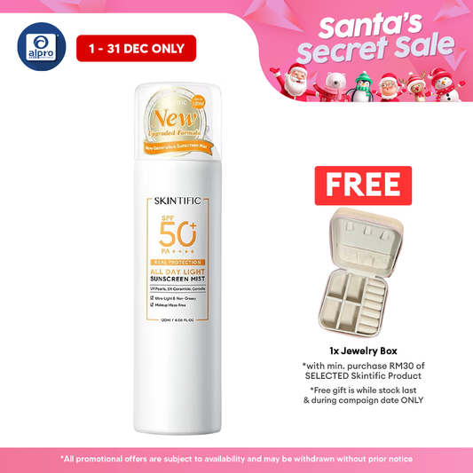 Skintific All Day Light Sunscreen Mist SPF50 PA++++ 120mL | Non-Greasy & Invisible Feeling Skintific