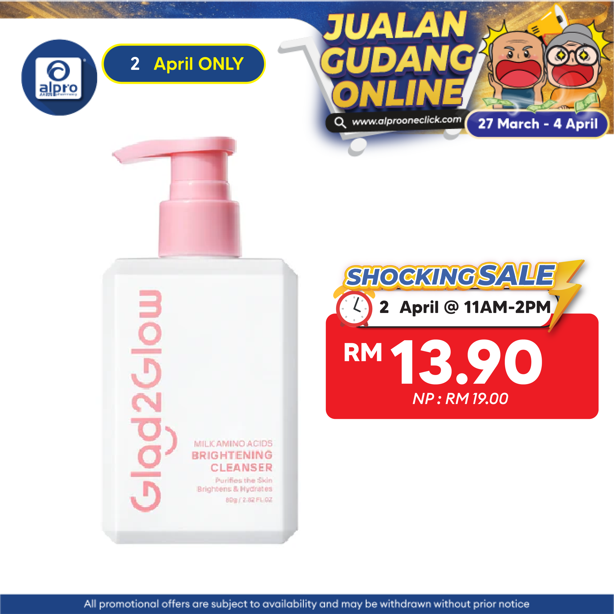 Glad2Glow Milk Amino Acids Gentle Cleanser 80g | Evens Out Skin Tone & Reduce Dullness Glad2Glow