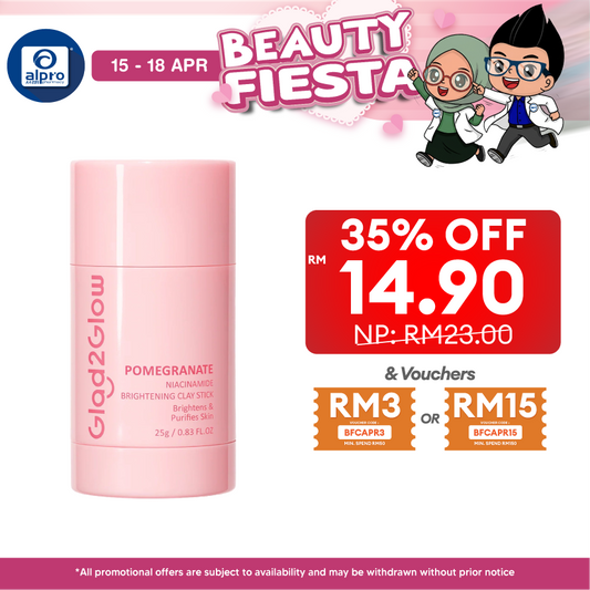 Glad2Glow Pomegranate Niacinamide Brightening Clay Mask Stick 25g | Brighten & Evens Out Skin Tones Glad2Glow