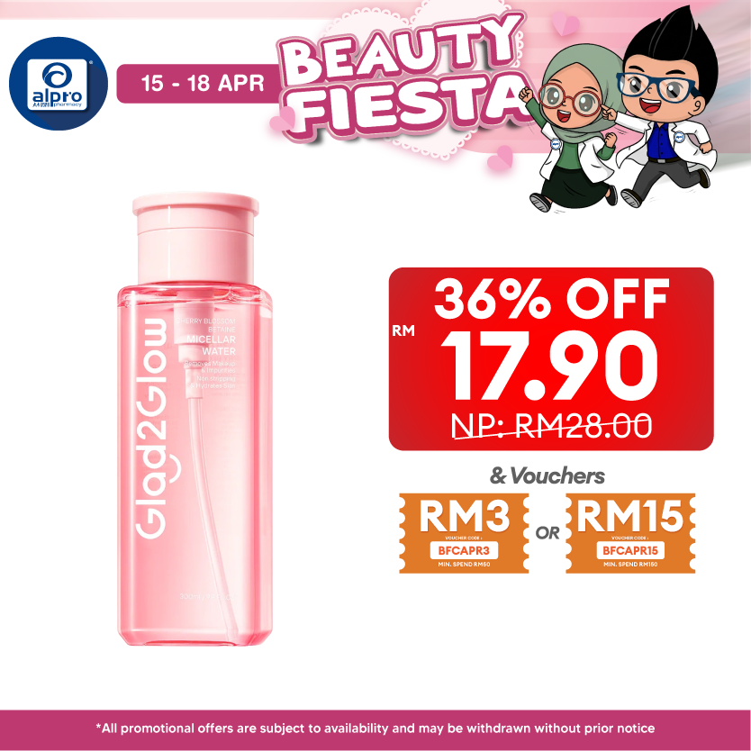 Glad2Glow Cherry Blossom Betaine Micellar Water 300mL | Remove Makeup in One Wipe Glad2Glow