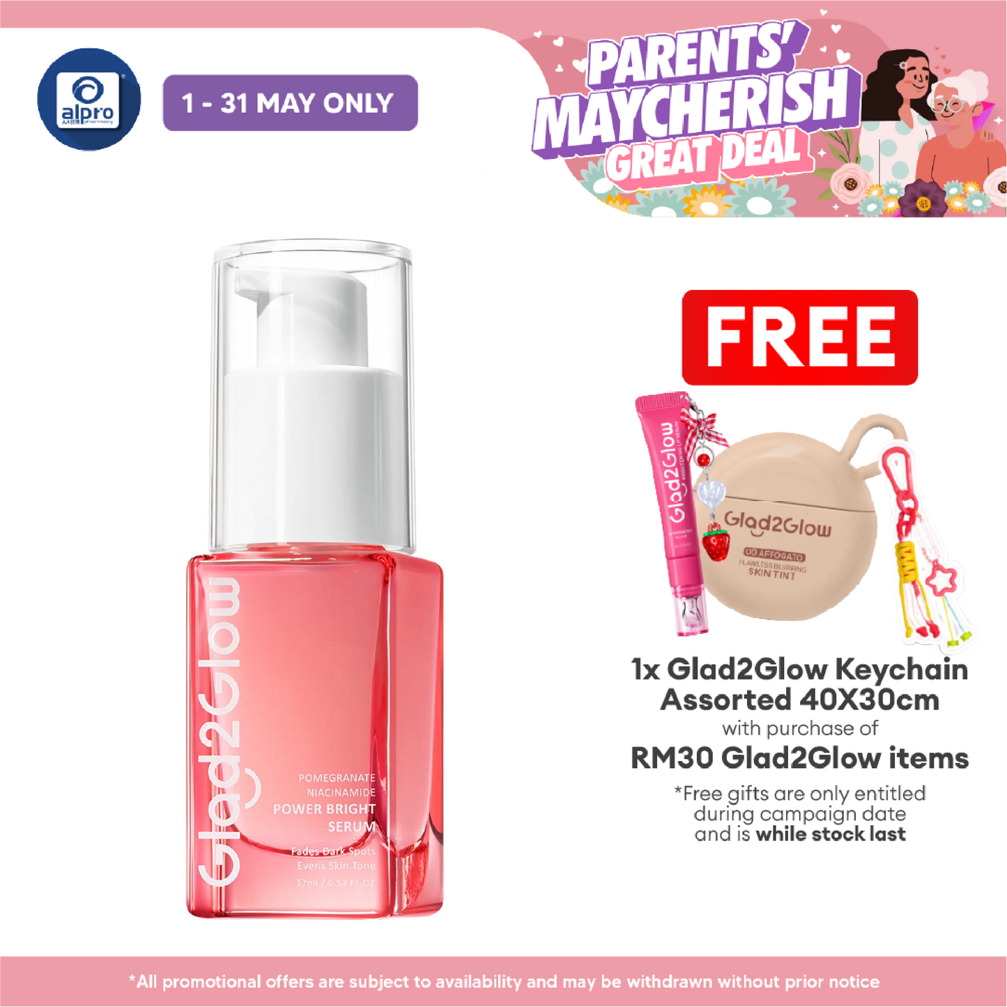 Glad2Glow Pomegranate 10% Niacinamide Power Bright Serum 17mL | Brighten & Strengthen Skin Barrier Glad2Glow
