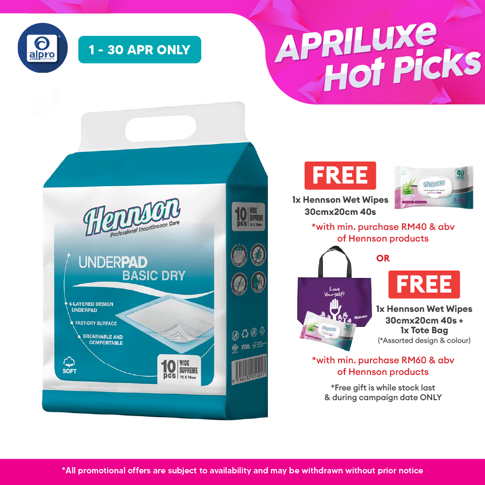 Hennson Basic Dry Underpad 75×75cm 10s | 75×75mm Wide & Fast-Dry Surface Hennson