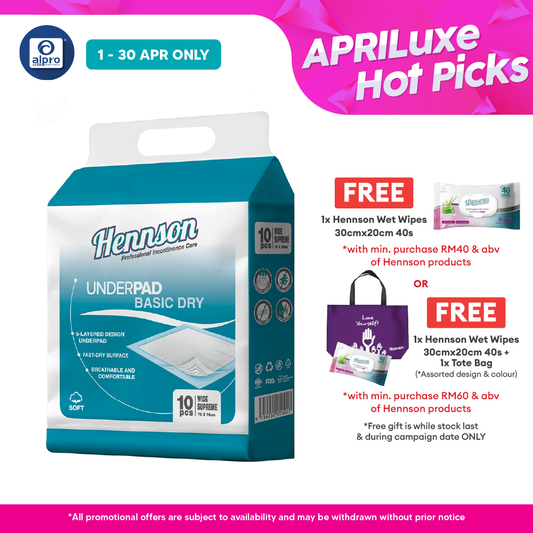 Hennson Basic Dry Underpad 75×75cm 10s | 75×75mm Wide & Fast-Dry Surface Hennson