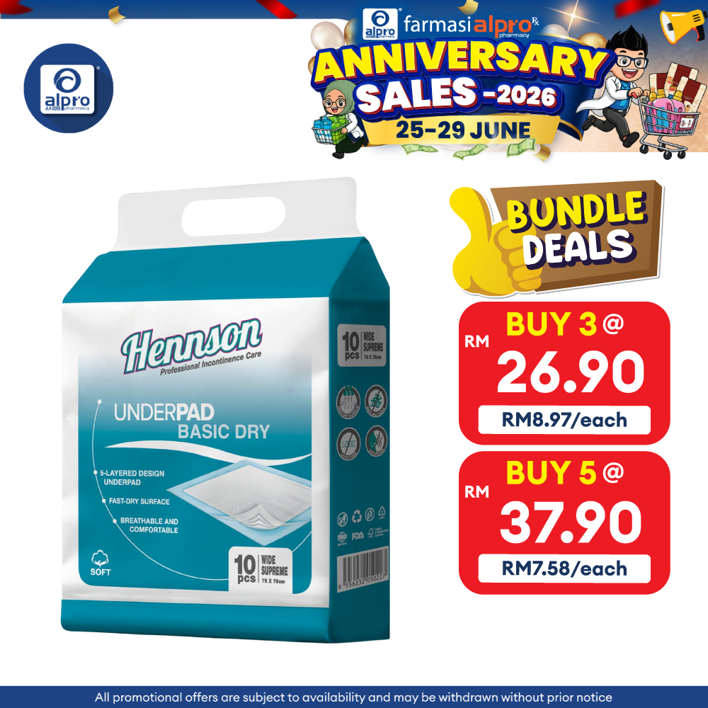 Hennson Basic Dry Underpad 75×75cm 10s | 75×75mm Wide & Fast-Dry Surface Hennson