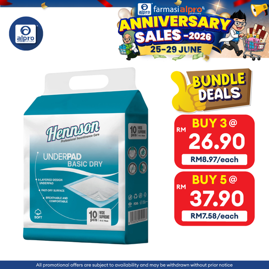 Hennson Basic Dry Underpad 75×75cm 10s | 75×75mm Wide & Fast-Dry Surface Hennson