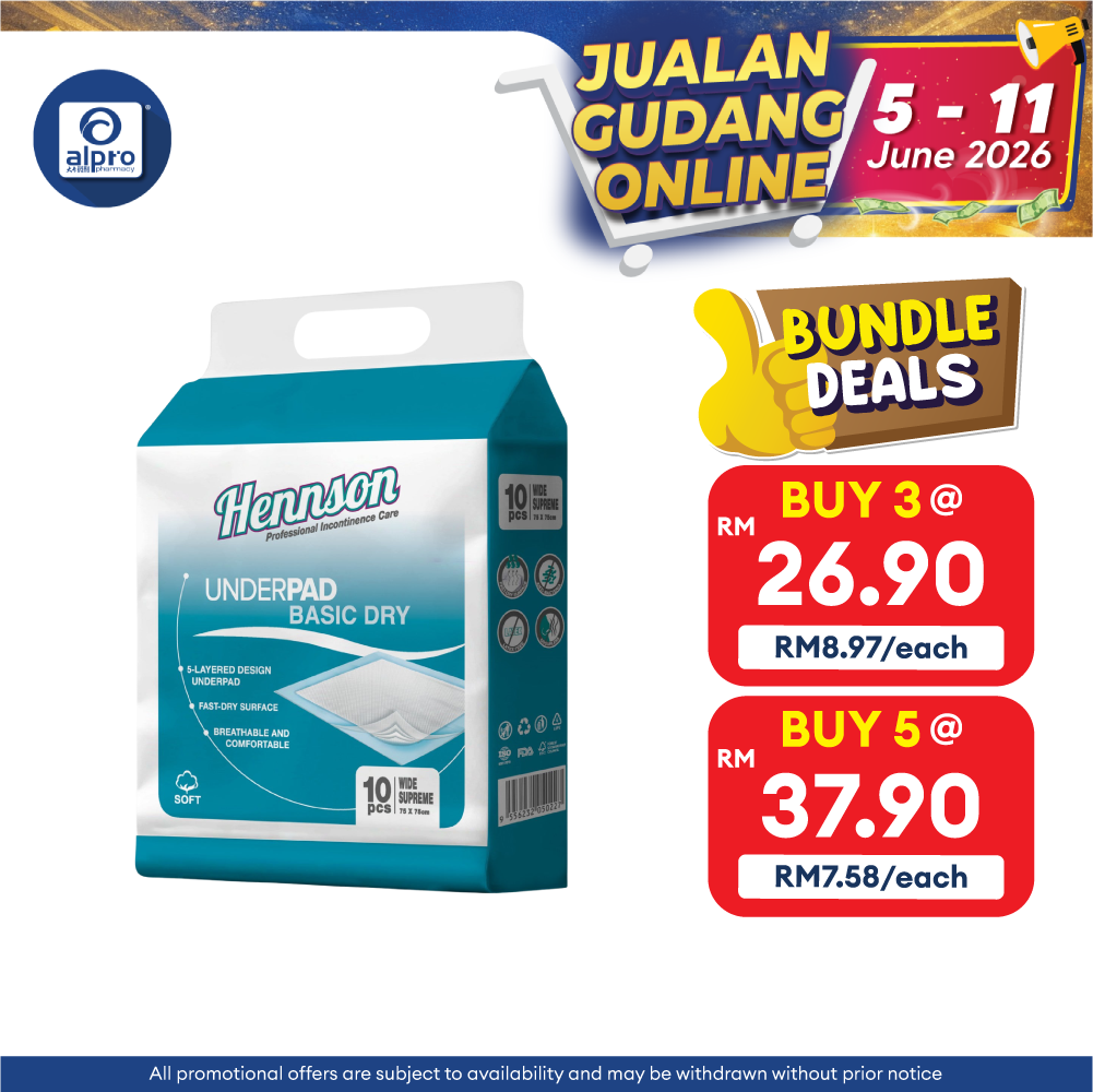 Hennson Basic Dry Underpad 75×75cm 10s | 75×75mm Wide & Fast-Dry Surface Hennson