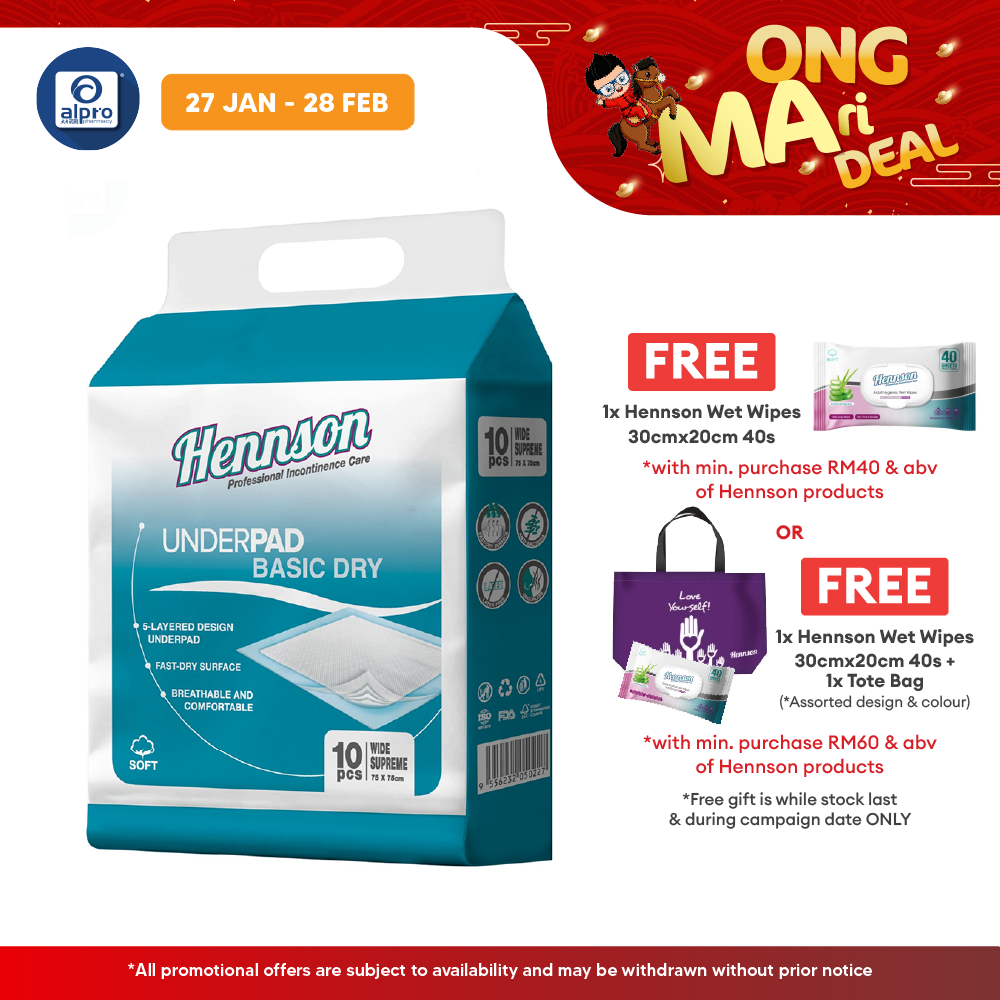 Hennson Basic Dry Underpad 75×75cm 10s | 75×75mm Wide & Fast-Dry Surface Hennson