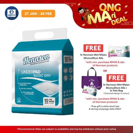 Hennson Basic Dry Underpad 75×75cm 10s | 75×75mm Wide & Fast-Dry Surface Hennson