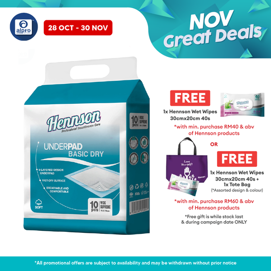 Hennson Basic Dry Underpad 75×75cm 10s | 75×75mm Wide & Fast-Dry Surface Hennson