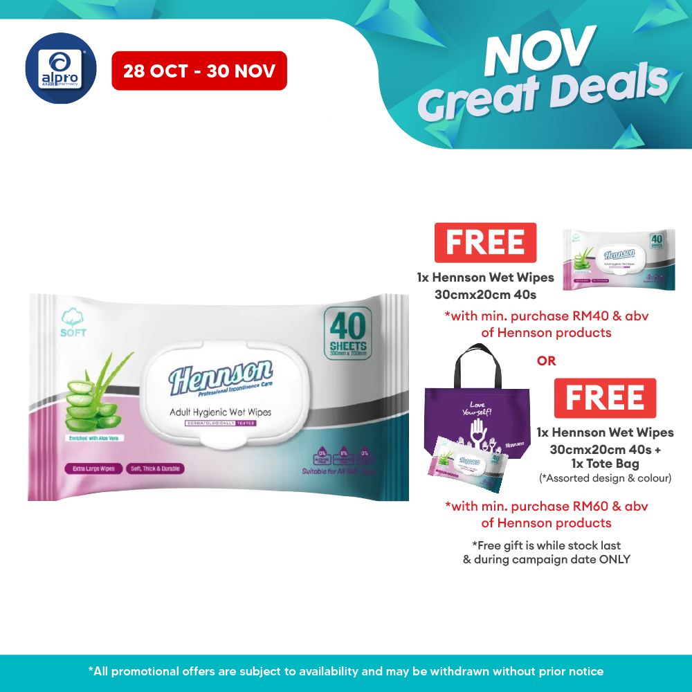 Hennson Wet Wipes 30×20cm 40s | Non-Fragrant & Aloe Vera Enriched Hennson