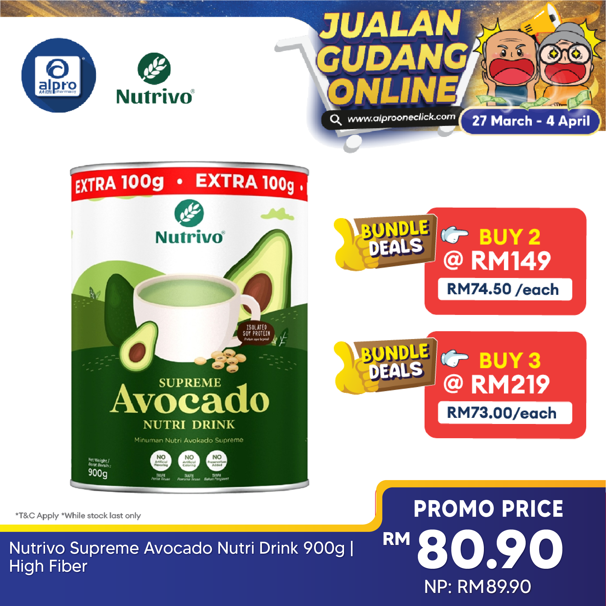 Nutrivo Supreme Avocado Nutri Drink 900g | High Fiber Nutrivo