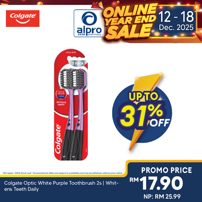 Colgate Optic White Purple Toothbrush 2s | Whitens Teeth Daily COLGATE