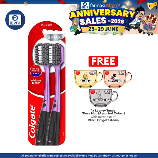 Colgate Optic White Purple Toothbrush 2s | Whitens Teeth Daily Colgate