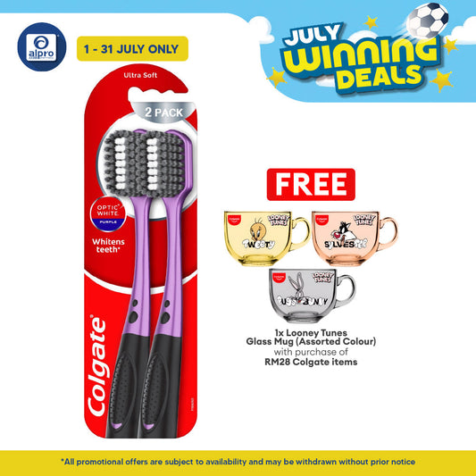 Colgate Optic White Purple Toothbrush 2s | Whitens Teeth Daily Colgate