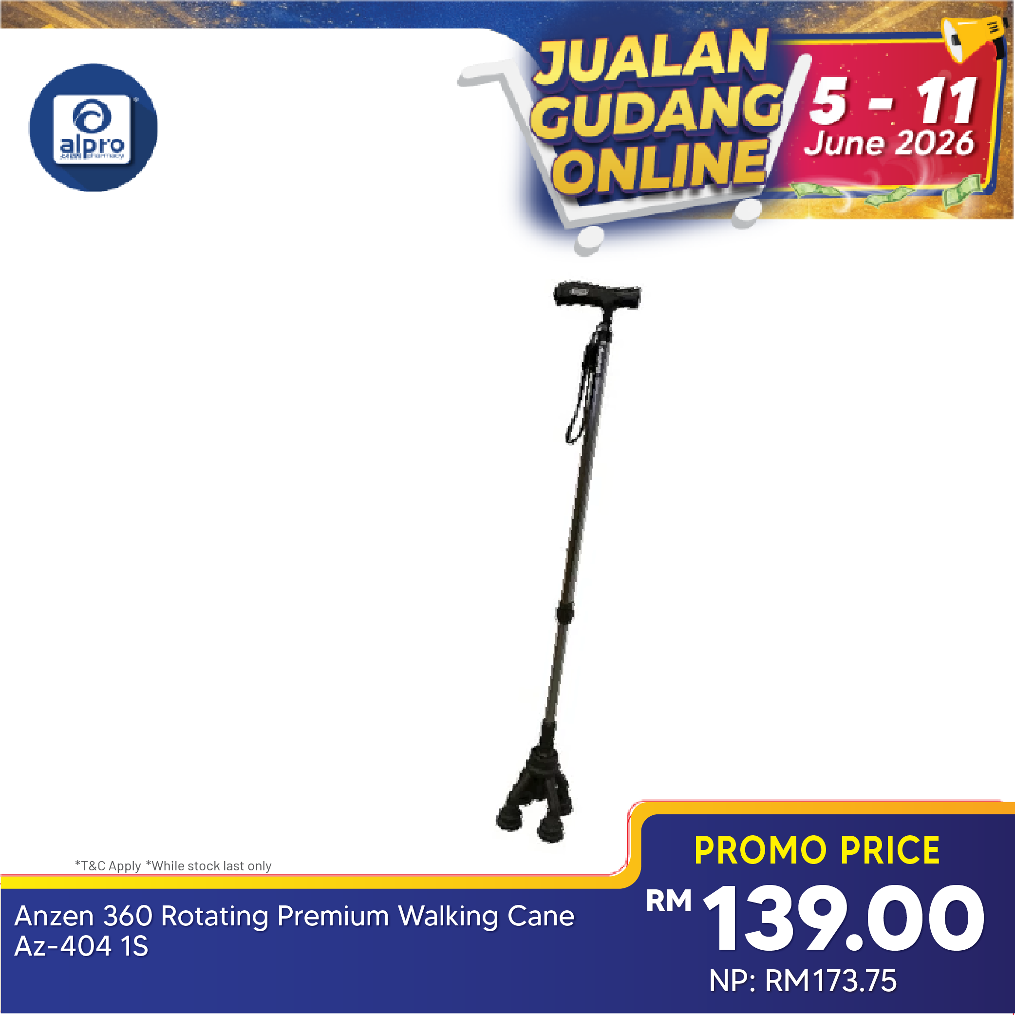 Anzen 360 Rotating Premium Walking Cane Az-404 1s | Better Balance -