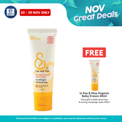 Fae & Mae Organic Baby Cream 40mL | Organic-Based Gentle on Sensitive Skin Fae and Mae