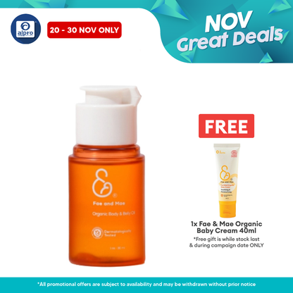 Fae & Mae Organic Body & Belly Oil 30mL | Luxurious Non-Sticky Smooth Texture Fae and Mae