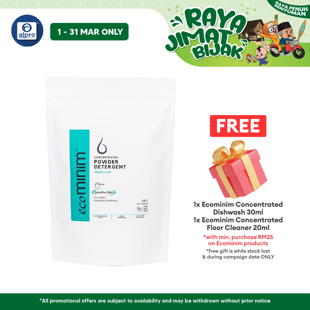 Ecominim Detergent Powder - Minth Fresh 1kg | Safe For Sensitive Skin & Leaves No Residue ECOMINIM