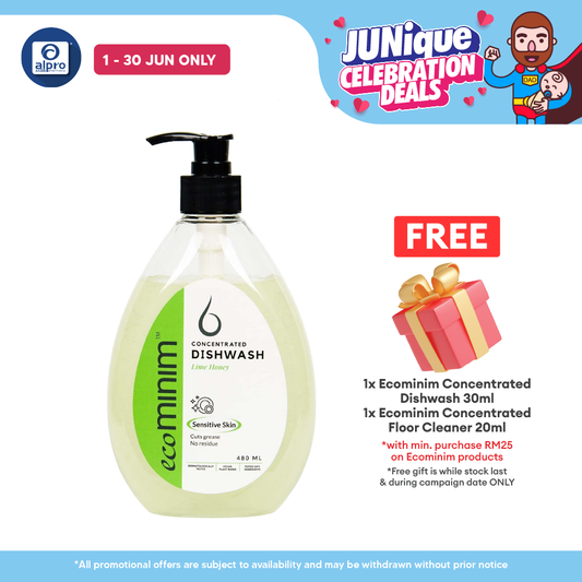 Ecominim Dishwash Liquid – (Honey Lime/ Lemon Bergamot) 480mL | Safe For Fruit & Vegetables ECOMINIM
