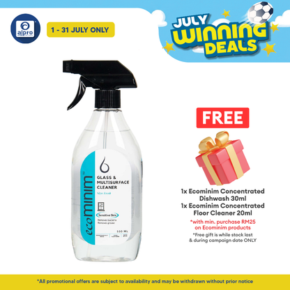 Ecominim Glass & Multi Cleaner - Skye Fresh 500mL | Non-Corrosive Solution & Fast-Drying Formula ECOMINIM